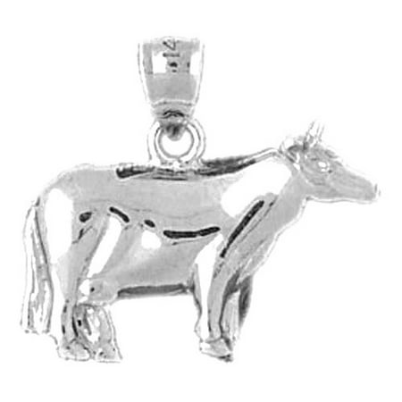 18K White Gold Cow Pendant - 18 mm
