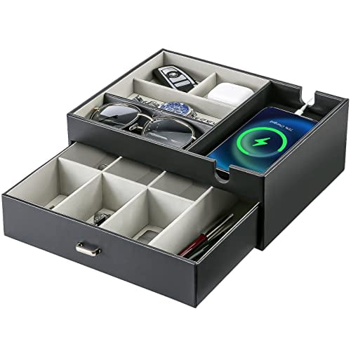 ProCase Double Layer Valet Tray, Mens Jewelry Nightstand Organizer EDC