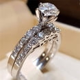 thumbnail image 1 of Conjunto de anillos elegantes para mujer, joyería de moda de compromiso de boda de Color plateado con anillo femenino de circonio Cubiz brillante completo Tan Jianjun unisex, 1 of 2