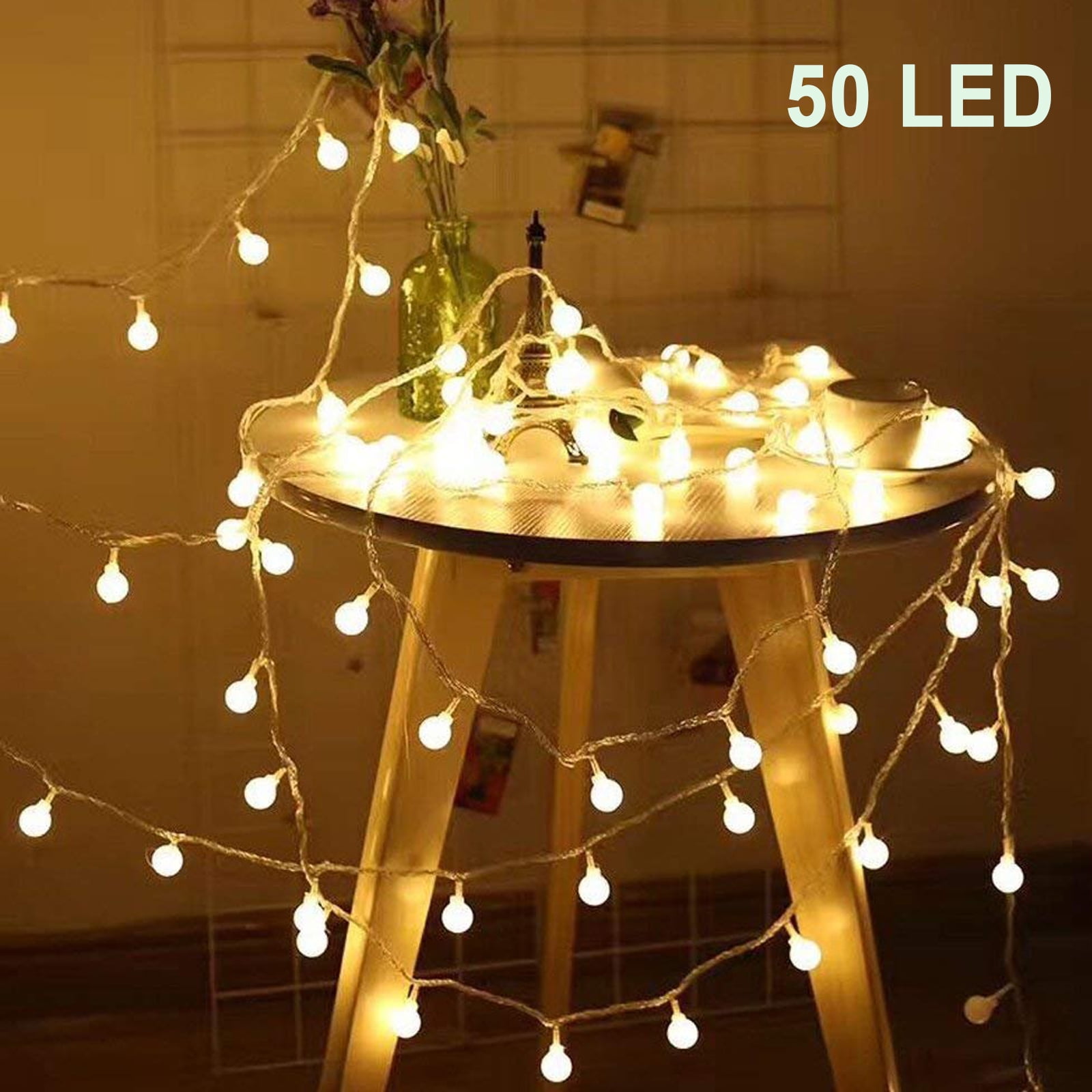 Globe String Lights 5M 50LED Ball Fairy Lights Indoor Outdoor Battery Xmas Decor 