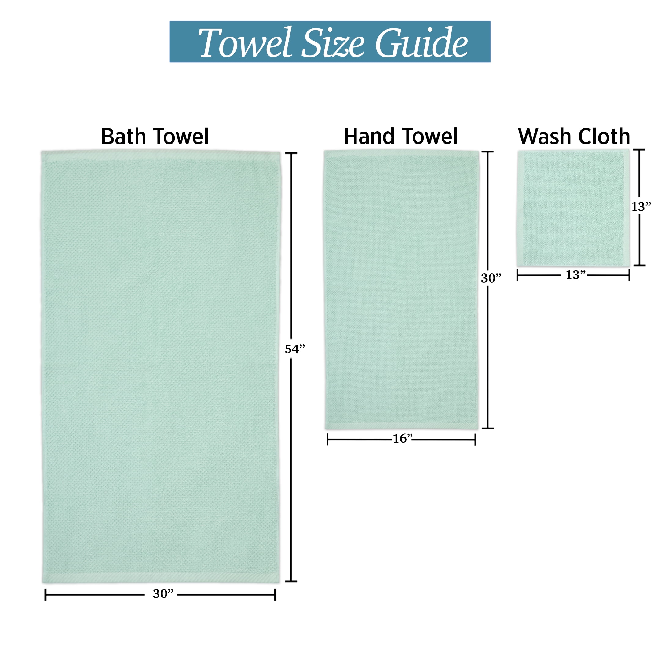 WelHome Premium Performance 6 Piece Towel Set, 100% Cotton, 600 GSM, 2 Soft Bath Towels 30" x 54", 2 Hand Towels, 2 Washcloths, Popcorn Texture, Aqua, Hotel & Spa Thick Towels for Bathroom