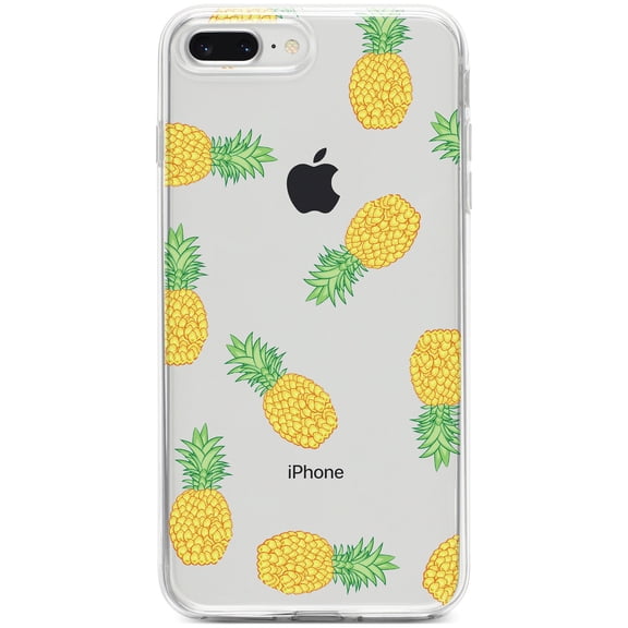 DistinctInk Clear Shockproof Hybrid Case for iPhone 7 PLUS / 8 PLUS (5.5" Screen) - TPU Bumper, Acrylic Back, Tempered Glass Screen Protector - Repeating Pineapple Pattern