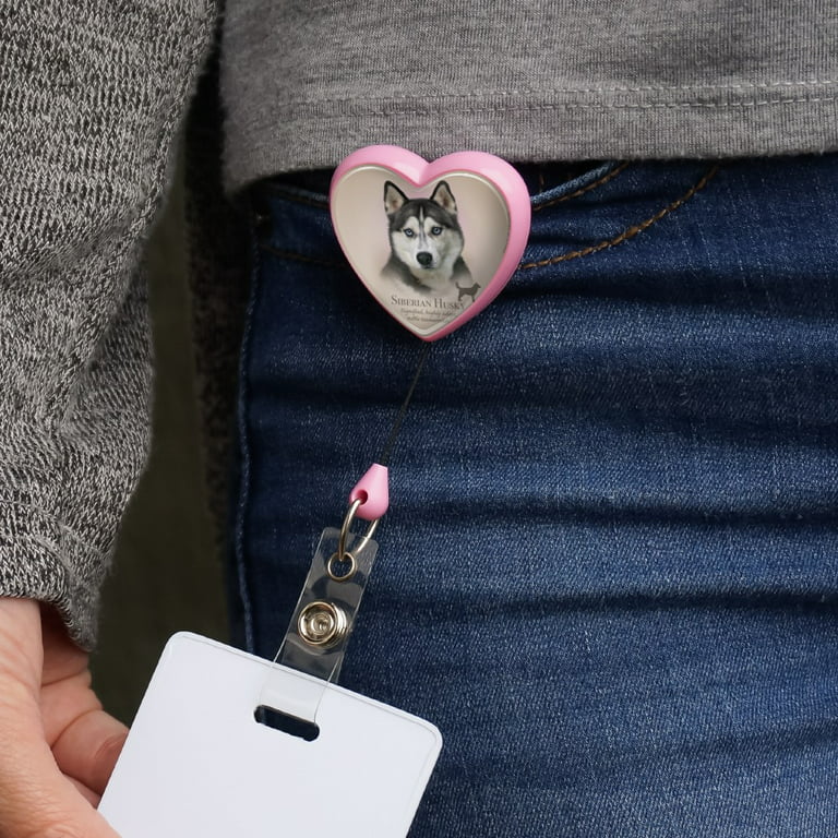 Siberian Husky Dog Breed Heart Lanyard Retractable Reel Badge ID