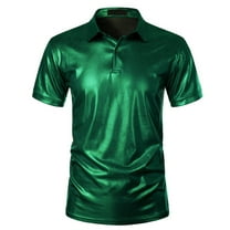 HBYJLZYG Golf Shirts For Men Short Sleeve Casual Button Shirts Summer Shiny Stage Style Sport Fitness Tops Green