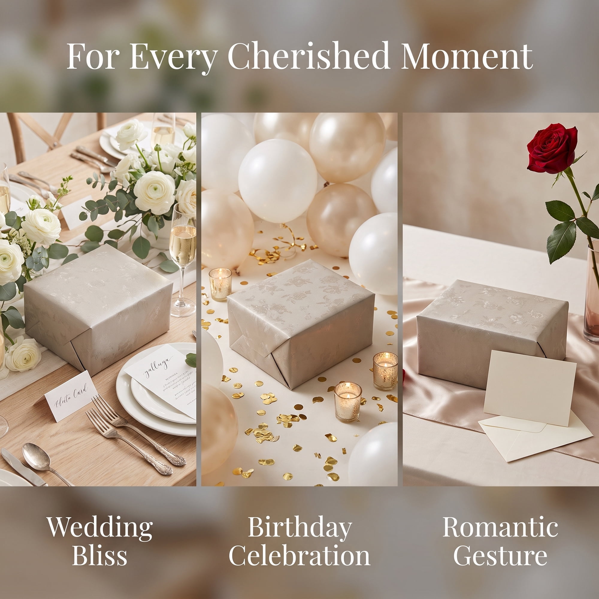 Unique Bargains Luxury Matte Gift Wrapping Paper with Rose Pattern Grey 27.6" x 19.7"