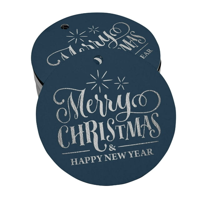 Inkdotpot Pack Of 100 Merry Christmas & Happy New Year Text Favor Paper Tags Craft Real Silver Foil Hang Tags