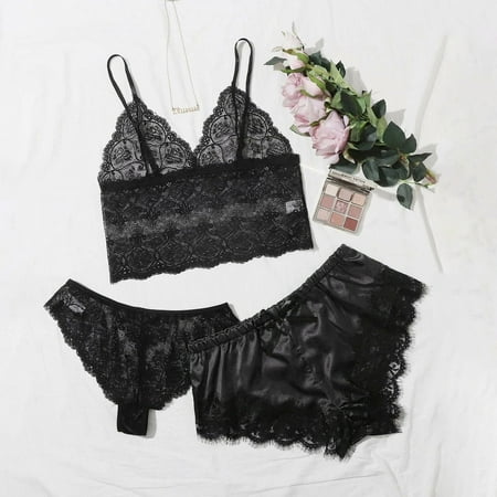 Levmjia Pajamas for Women Set Clearance Summer Plus Size New Sexy Lace Lingerie Silk Underwear Sleepwear Underwear Pajamas Satin