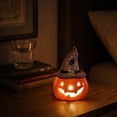 thumbnail image 4 of Clearance! Halloween Witch Hat Ceramic Light Up Pumpkin Figurine LED Night Light Candle Style Glowing Pumpkin Statue Tabletop Decor for Fall Thanksgiving Home Display Ornament, 4 of 5