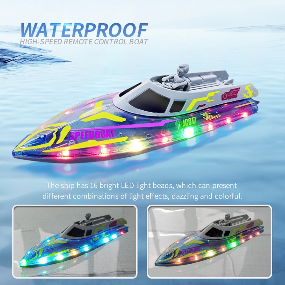 RC Boat for Adult with LED Light, 2.4G 20 KM/H High Speed Remote Control Racing Boat, Waterproof Speedboat Suitcase for Lakes & Pools - Single Control