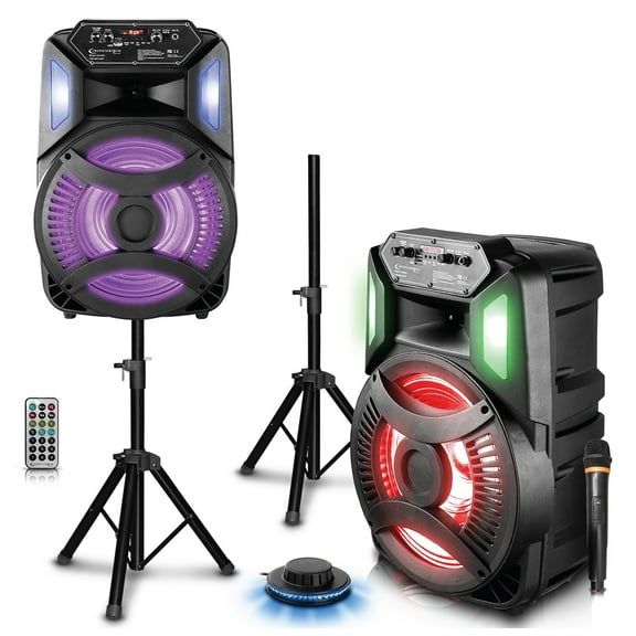 Technical Pro CLUB12 12" Rechargeable Bluetooth Speakers Stands Remote Mic Light