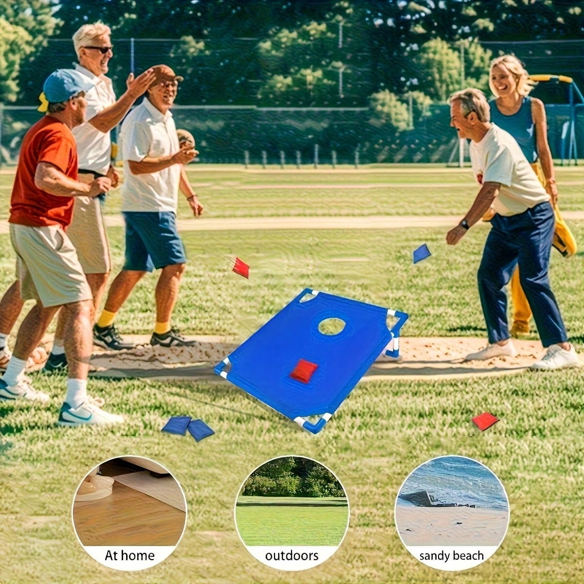 Portable Foldable Cornhole Bean Bag Toss Game Set, Red & Blue Boards with 8 Bean Bags, for Backyard, Beach, Tailgating & Family Outdoor Activities