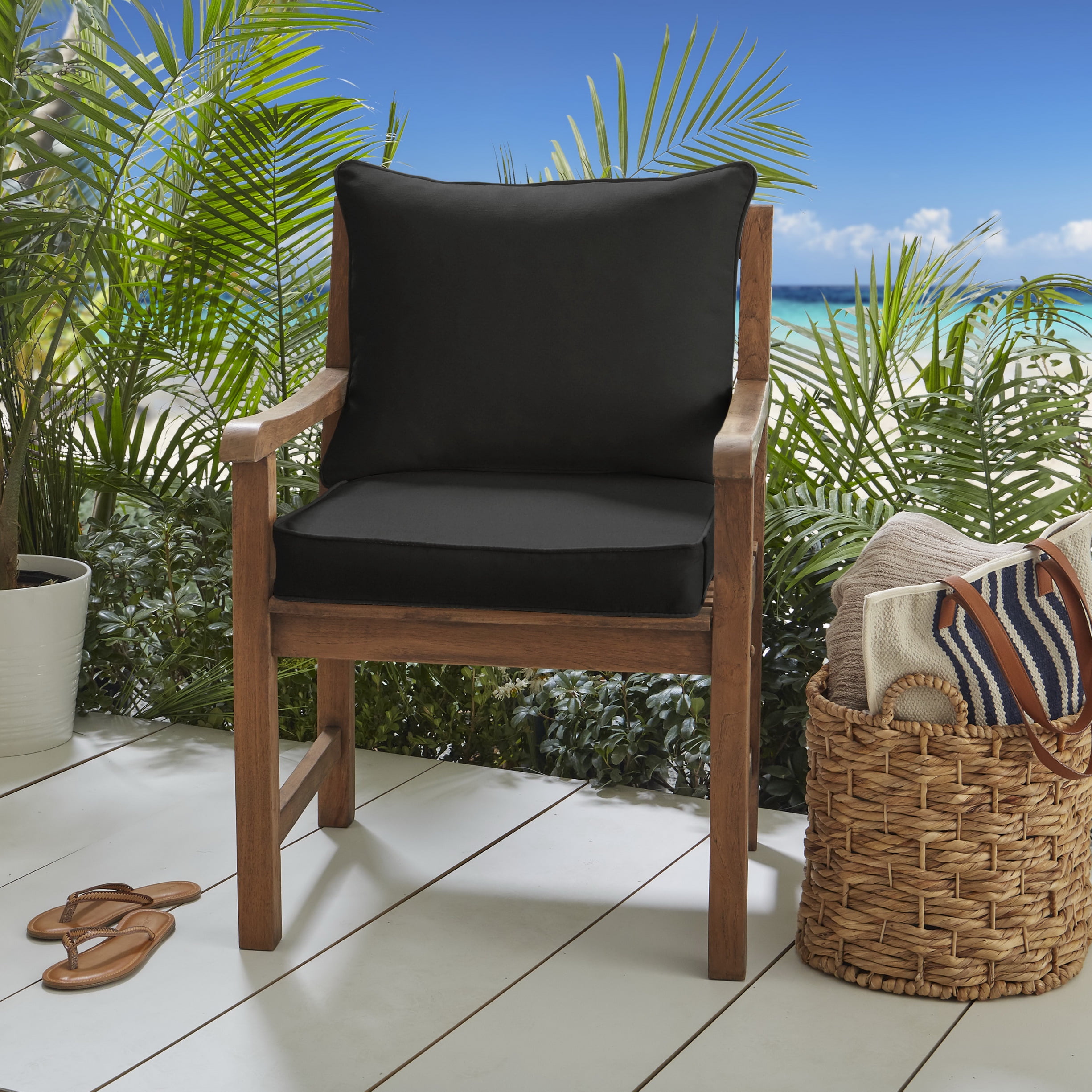 Black Indoor/Outdoor Deep Seating Pillow and Cushion Set, Corded