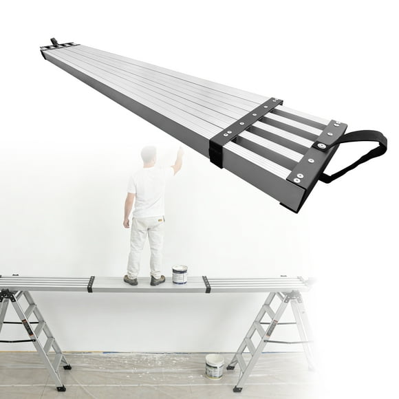 GloryStar 8-13FT Adjustable Aluminum Work Plank, Lightweight Telescoping Extension Scaffolding with Skid-Proof Platform, Extendable Ladder Board for Roofing, Painting, and Window Cleaning