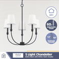 thumbnail image 2 of Prominence Home Billet Matte Black 5-Light Chandelier with Fabric Shades, 2 of 14