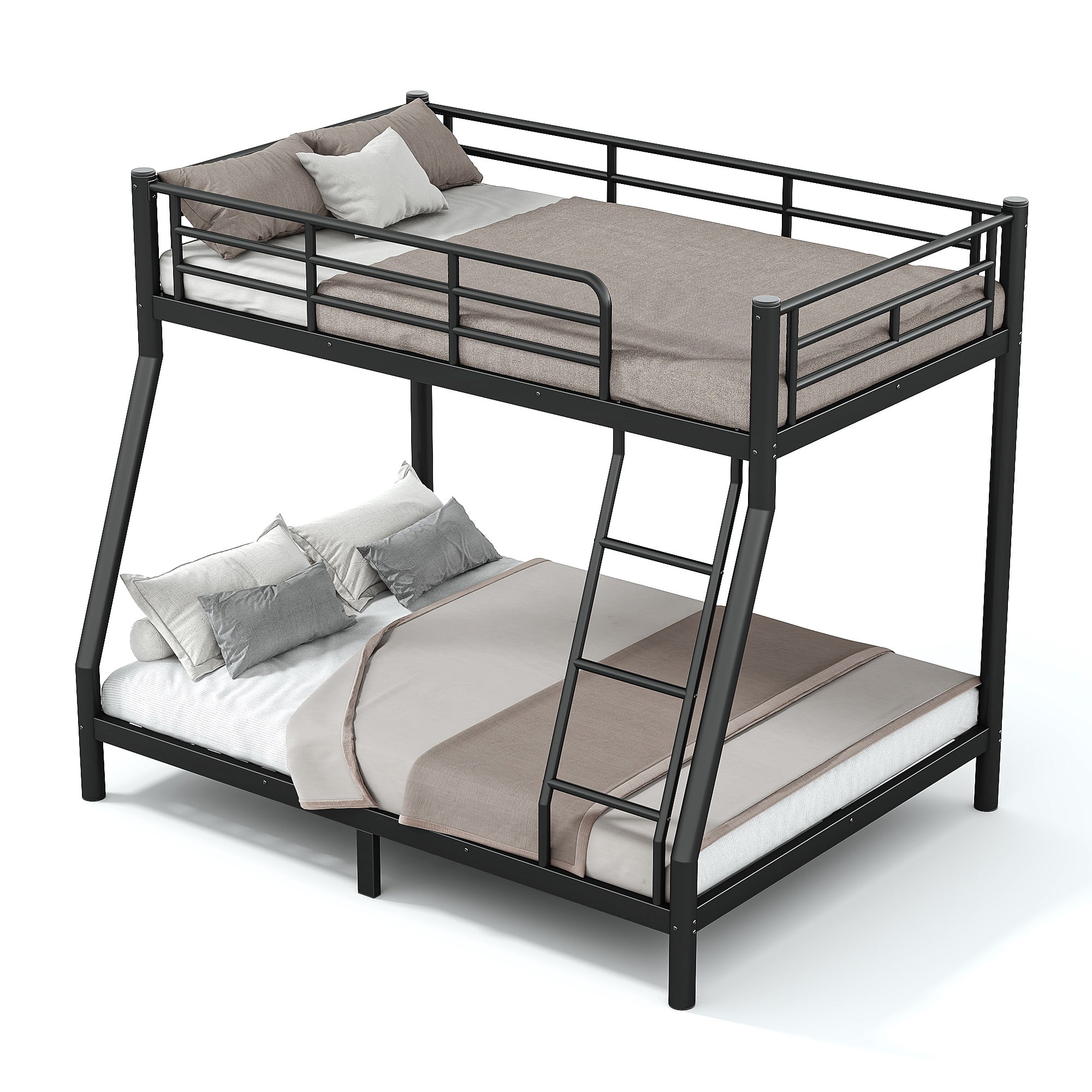 Mintazer Twin Over Full Metal Bunk Bed with Ladder & Guardrails for Bedroom Guest Room, Black