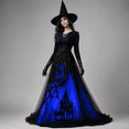 thumbnail image 2 of Sorvello Women's Halloween Gothic Dress Treehouse Thorn Pattern Lace Chiffon Long Sleeve Round Neck Maxi Dress Party Witch Cosplay Costume Evening Gown for Women Blue L, 2 of 8