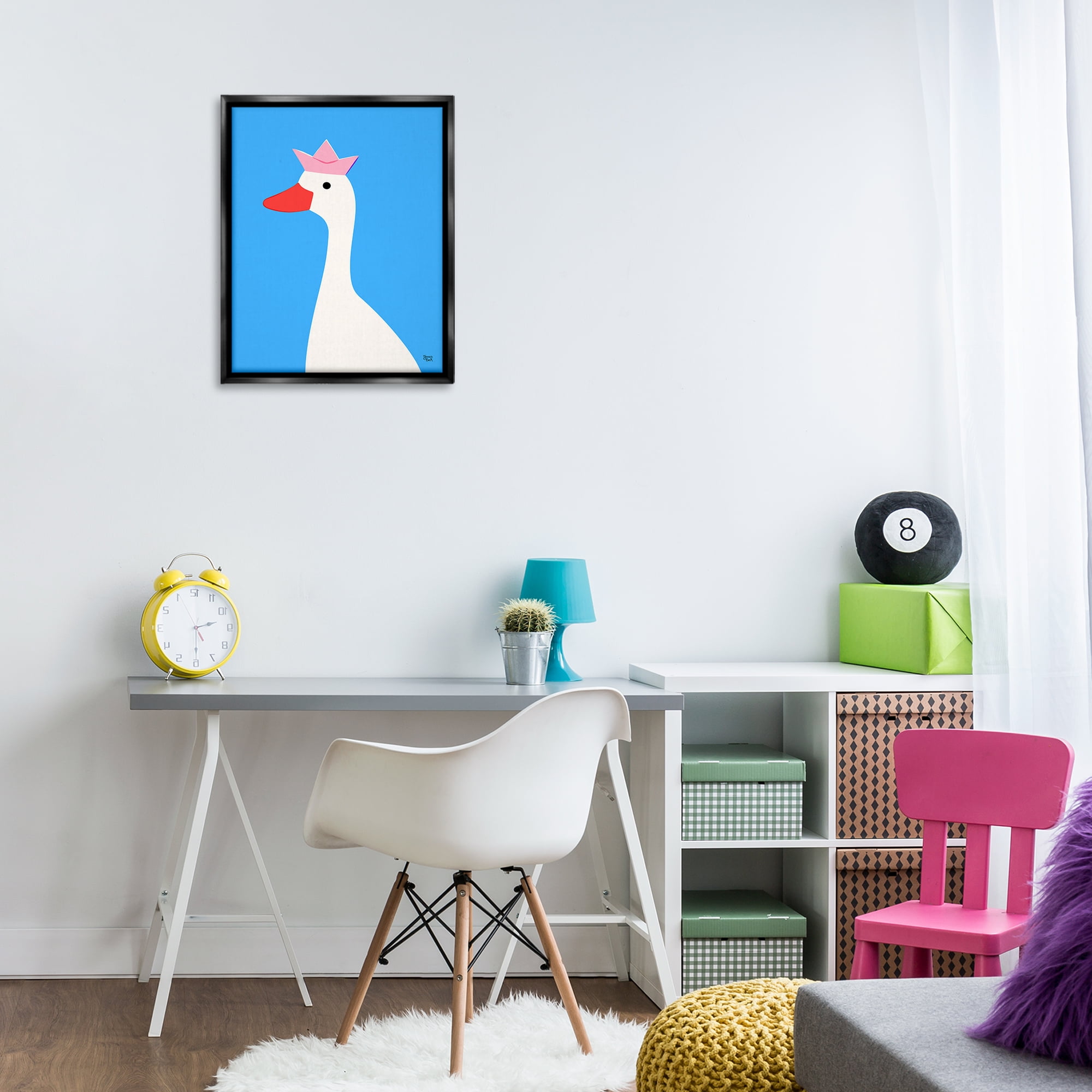 Stupell Industries Crowned Goose on Blue Animals Painting Black Floater Framed Canvas Art Print Wall Art, 17 x 21