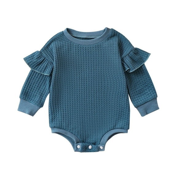 QUOTAY Baby Boy Girl Knit Sweater Baby Romper Oversized Crewneck Sweatshirt Jumpsuit Cute Fall Outfits 01_Blue,3-6 Months