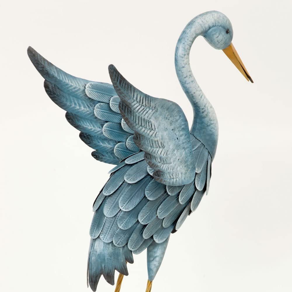 Bits and Pieces Japanese Blue Heron Metal Garden Sculpture Set Two Metal Cranes Garden Outdoor