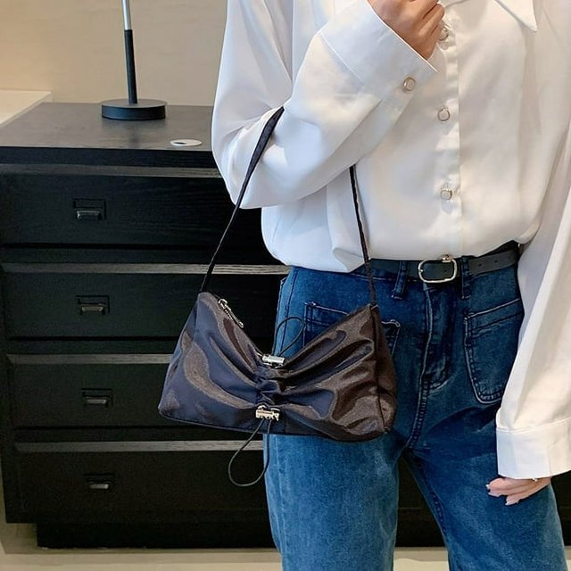 Bolsa De Hombro Bolsa de hombro con cordón para mujer, Bolsa de mano plisado, informal, brillante