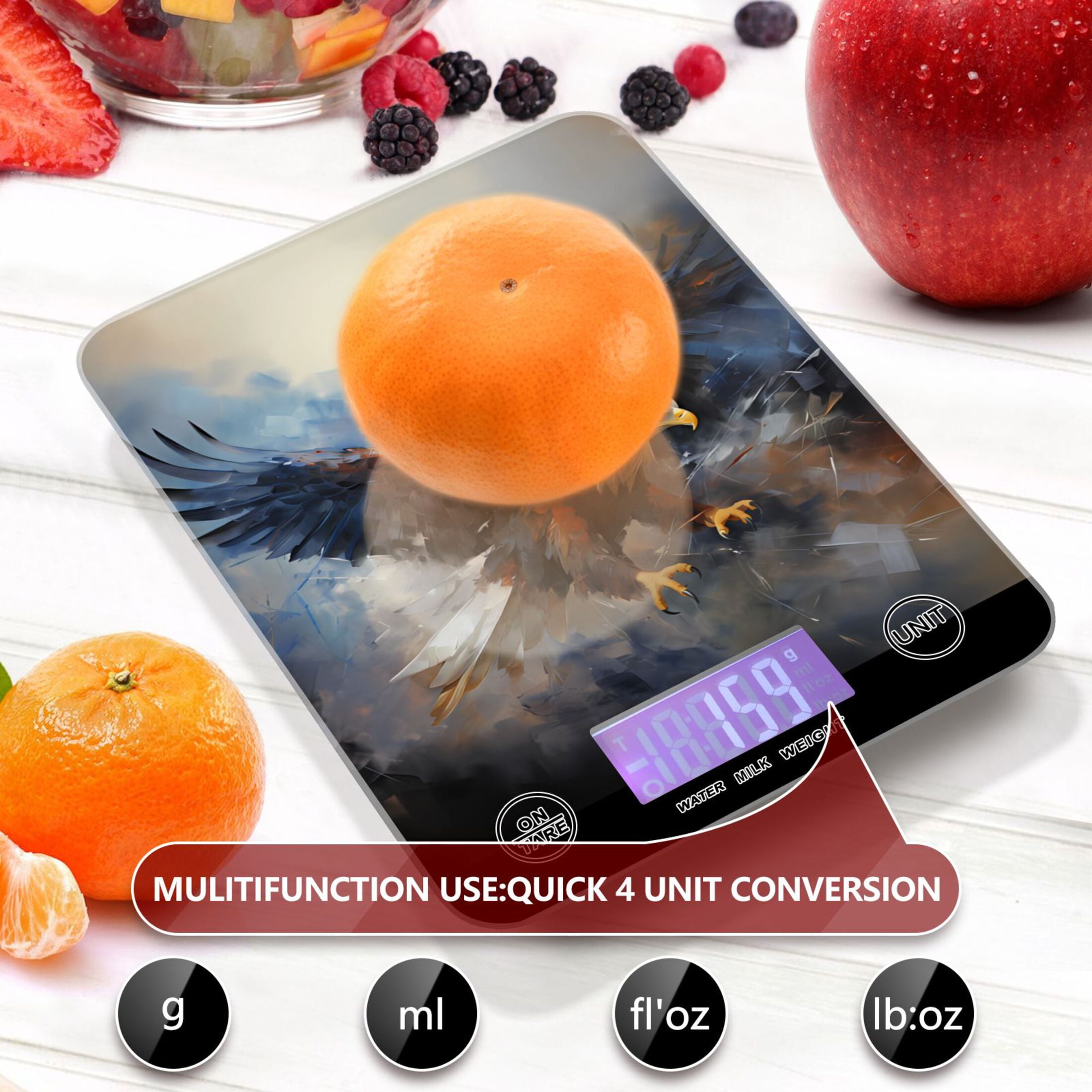 Eagle by Painting Food Scale Digital Kitchen Scale Waterproof Tempered Glass Tare Function 11 lb for Baking Cooking Meal Prep