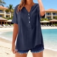 thumbnail image 6 of Pounoo Tunic Tops for Women Split V Neck Roll Up Short Sleeves Shirts Henley Button Front Patch Pocket Woven Fabric Oversized Womens Shirts, 6 of 10