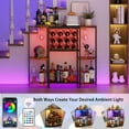 thumbnail image 2 of Wine Bar Cabinet with LED Lights, Mini Wine Rack with Storage and Glass Holder, Home Bar Cart for Liquor, 3-Tier Bar Table for Kitchen, Dining Room, Living Room, Rustic Brown, 2 of 9