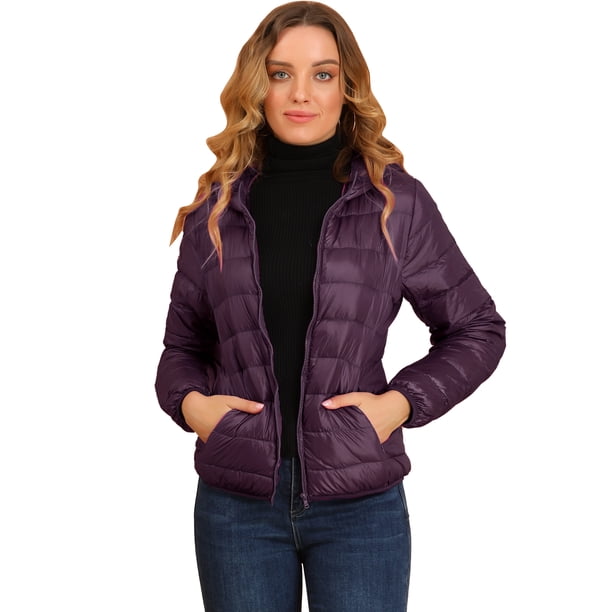 Chaqueta Liviana Corta Gruesa Plegable Con Capucha Para Mujer Púrpura L