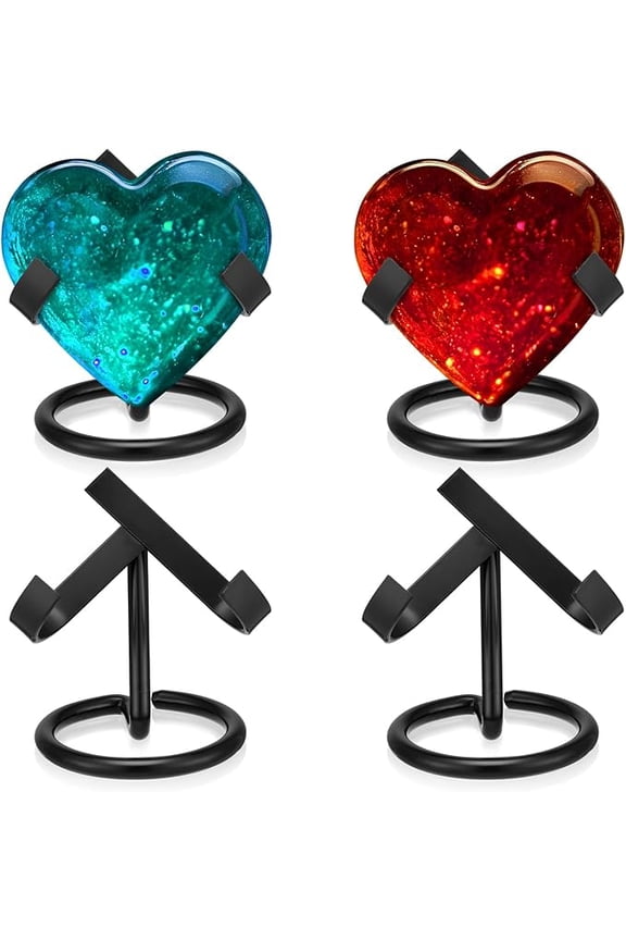 4 Pcs Metal Crystal Heart Stone Stand Crystal Ball Holder Mineral Specimen Display Easel Holder for Gemstones Fossils Agate Slabs Plates ,2 x 2.36 x 2.56 Inch Black*4