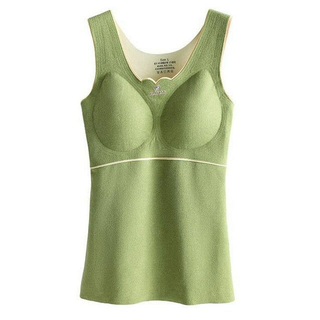Débardeur Thermique Sans Manches pour Femmes Col en V avec Soutien-Gorge Intégré - Vert