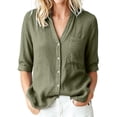 thumbnail image 4 of Warop Women's Summer Solid V Neck 3/4 Sleeve Top Single Pocket Button Shirt Blouse Tee Casual for Daily Office Wear, 4 of 9