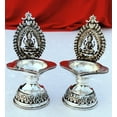 thumbnail image 3 of german silver Maha laxmi diya pair with pure silver antique finish for diwali/ housewarming, 3 of 3