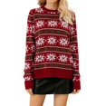 thumbnail image 1 of Chandail de Noël pour Femmes Mignon Imprimé Graphique Tricoté Doux Chandail en Molleton Moelleux Chaud Mi-Long Manteau Col Rond Cardigan Mode, 1 of 7