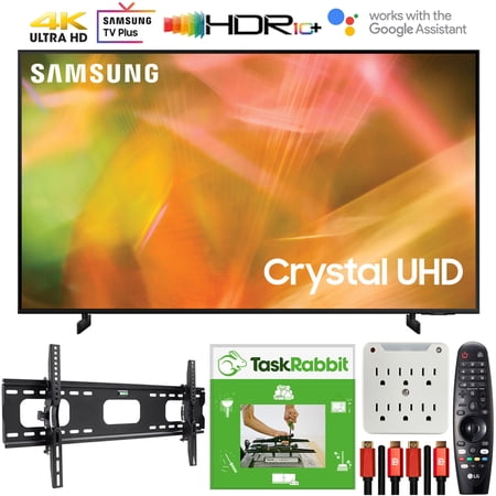 Samsung UN43AU8000 43 Inch 4K Crystal UHD Smart LED TV (2021) Bundle with TaskRabbit Installation Services + Deco Gear Wall Mount + HDMI Cables + Surge Adapter