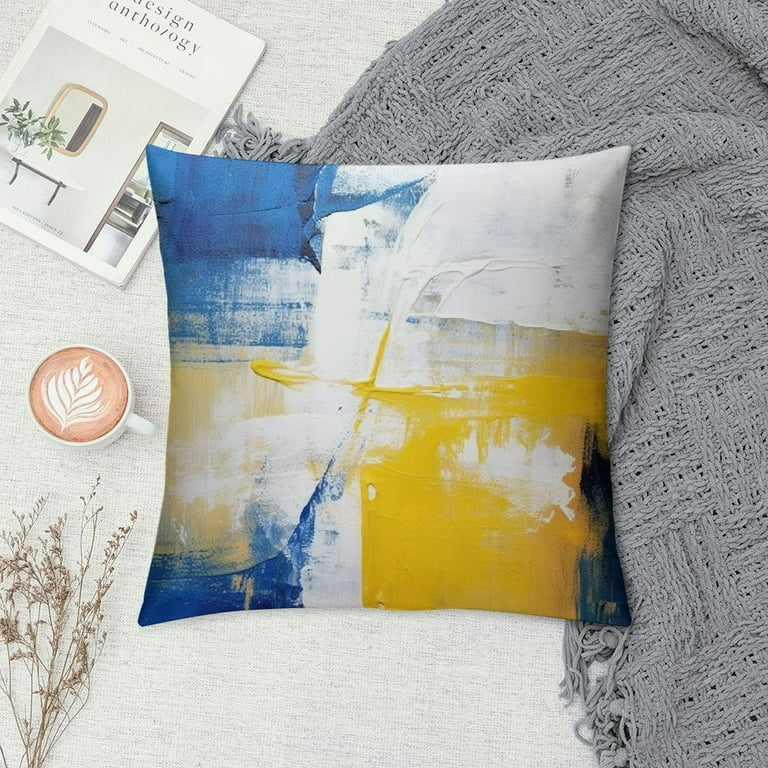 COMIO Blue and Yellow Abstract Art Pillow Cover Modern Gray Home Decorative Throw Pillows Covers Cushion Cover for Bedroom Sofa Living Room 18x18 in