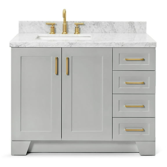 Ariel Taylor 43 In. Left Offset Rectangle Sink Vanity With Carrara White Marble Countertop In Grey