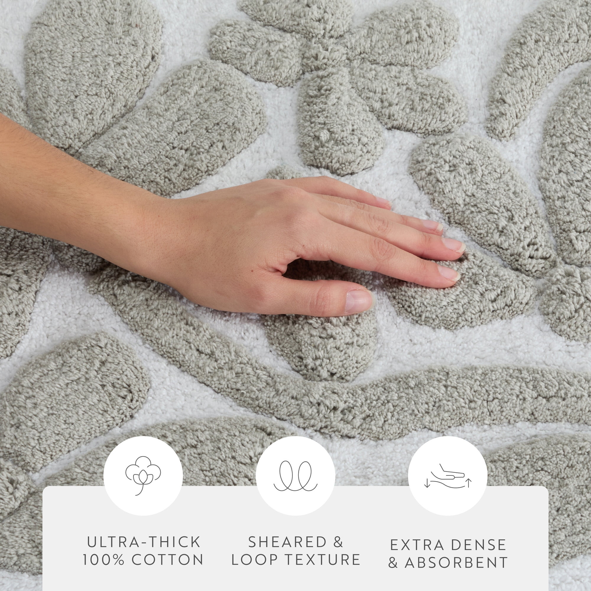 Noble Linens Floral Pattern Cotton Bath Mat, 24 in x 17 in, Floral Light Gray