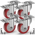 thumbnail image 1 of Shock Absorption Caster Wheels With Double Safety Brake, Heavy Duty 360 Degree Rotation Polyurethane Material Steel Housing Strong Loading Capacity Set Of 4 Easy Installation For, 1 of 5