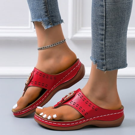 

STEADY Women s Solid Color Set Flat Bottom Casual Beach Shoes Sandals Women s Shoes Red / 41