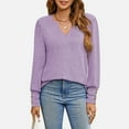 thumbnail image 3 of YeJammarp Womens Long Sleeve Tops Soft Fleece V Neck Sweatshirts Pullover Button Decor Elegant Trendy Casual Sweater (XL, Purple), 3 of 7