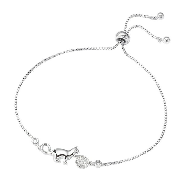 Pulsera de plata del gato y del encanto que abraza la pulsera brillante del gato del animal doméstico de la pulsera del cordón del diseño de la pulsera
