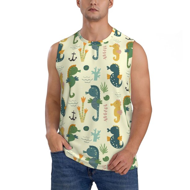 Fotbe Seahorse Men's Camiseta sin Mangas Estampada para Hombres, Playera Casual para Gimnasio, Entrenamiento, Playa-3X-Large