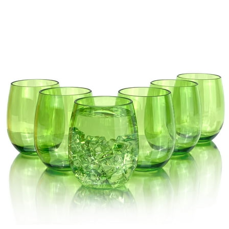 yongzhenlite Set of 6 Acrylic Wine Glasses, 20-ounce Plastic Tumbler for Party Use,BPA Free,Dishwasher Safe (Green)