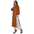 thumbnail image 3 of Bimba Kurta Droite Unie Ethnique Indienne pour Femmes à Col Mandarin avec Encolure Plissée en Coton, 3 of 7