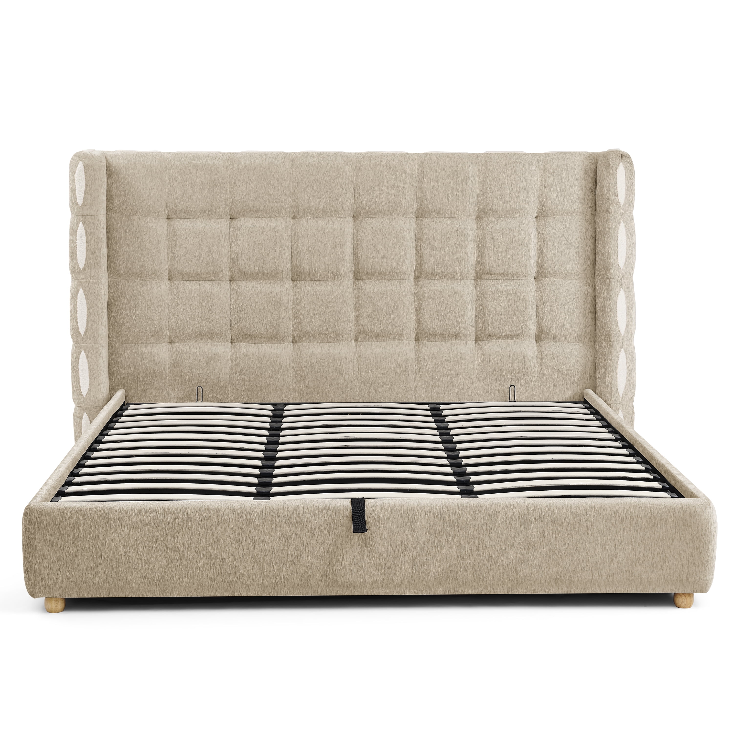 King Size Chenille Upholstered Platform Bed, Gas Lift Platform Bed with Under Bed Storage