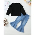 thumbnail image 4 of 4T Baby Girls Outfits 5T Girls Fall Winter Clothes Toddler Girls Ruffle Long Sleeve Cute Top Jeans Bell-bottomed Pants 2PCS Set Black, 4 of 10