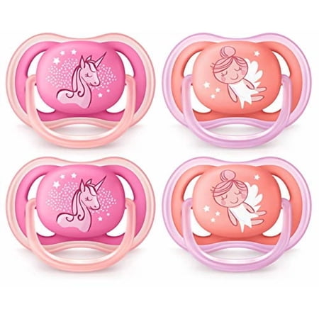 Philips Avent Ultra Air Pacifier, 6-18 Months, Contemporary Decos, Pink/Peach, 4 Pack, SCF345/32