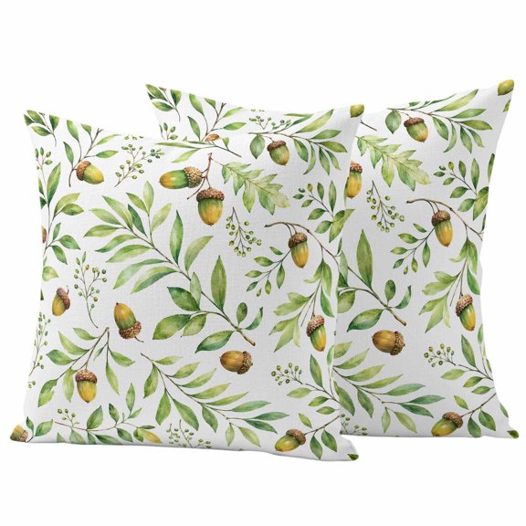 Green Leaves Outdoor Waterproof Pillow Covers, Summer Nature Botanical Cones Branches Decorative Square Throw Pillowcase Sofa Cushion Sham for Patio/Couch/Chair, 16"x16" 2 Pack