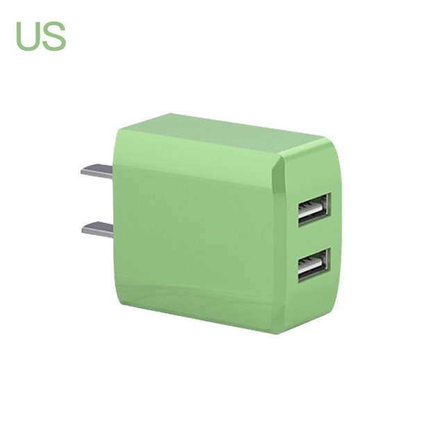 Puertos USB duales Cargador de pared Teléfono rápido de viaje Cargador de tableta Adaptador de carga USB DC 5V 2A Enchufe de EE. UU., Verde Eigraketly EL5183-04