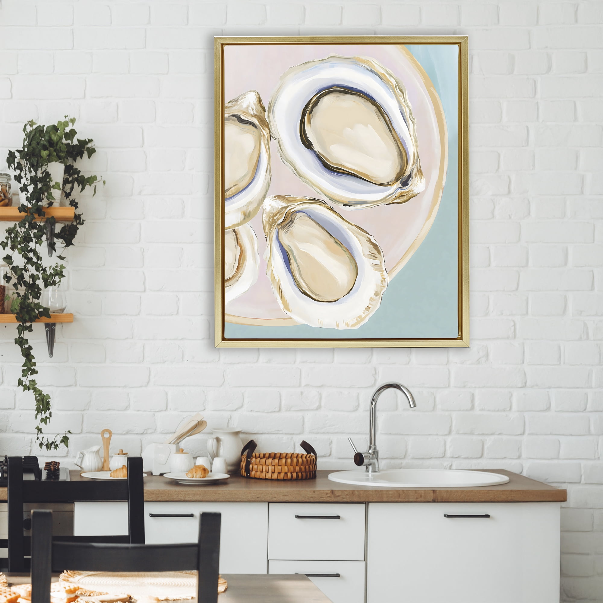 Stupell Industries Plate of Oysters Gold Framed Floater Canvas Wall Art, design by The Prints Vibe